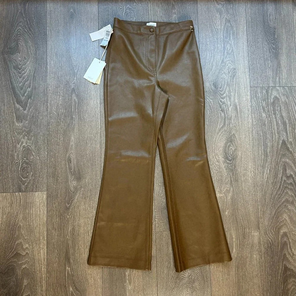 Aritzia Wilfred Adele Pant Flared Wide Leg Vegan Faux Leather Trouser High Rise - Picture 4 of 16